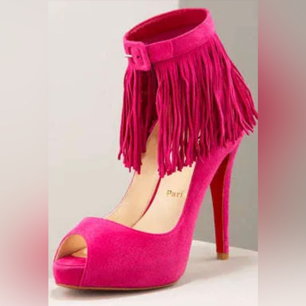 CHRISTIAN LOUBOUTIN  Short Tina 120 in fuchsia suede/size 7